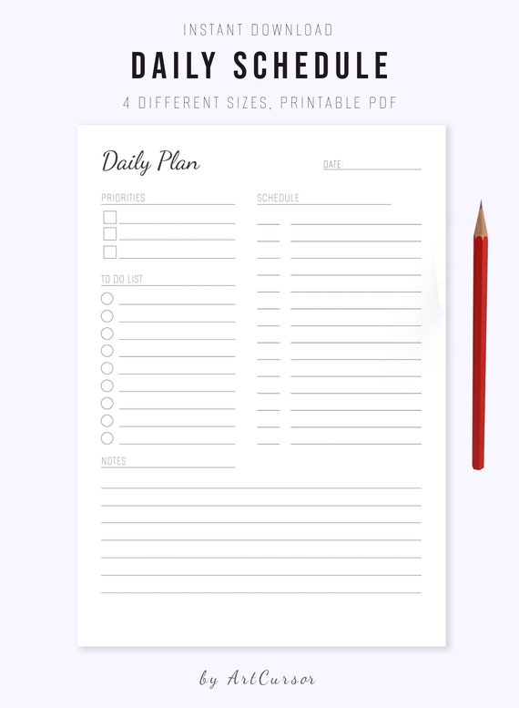 Daily Planner Printable, Daily Schedule, Daily to Do List, Productivity  Planner, Student Planner Instant Download PDF, A5/a4/a3/us-letter 