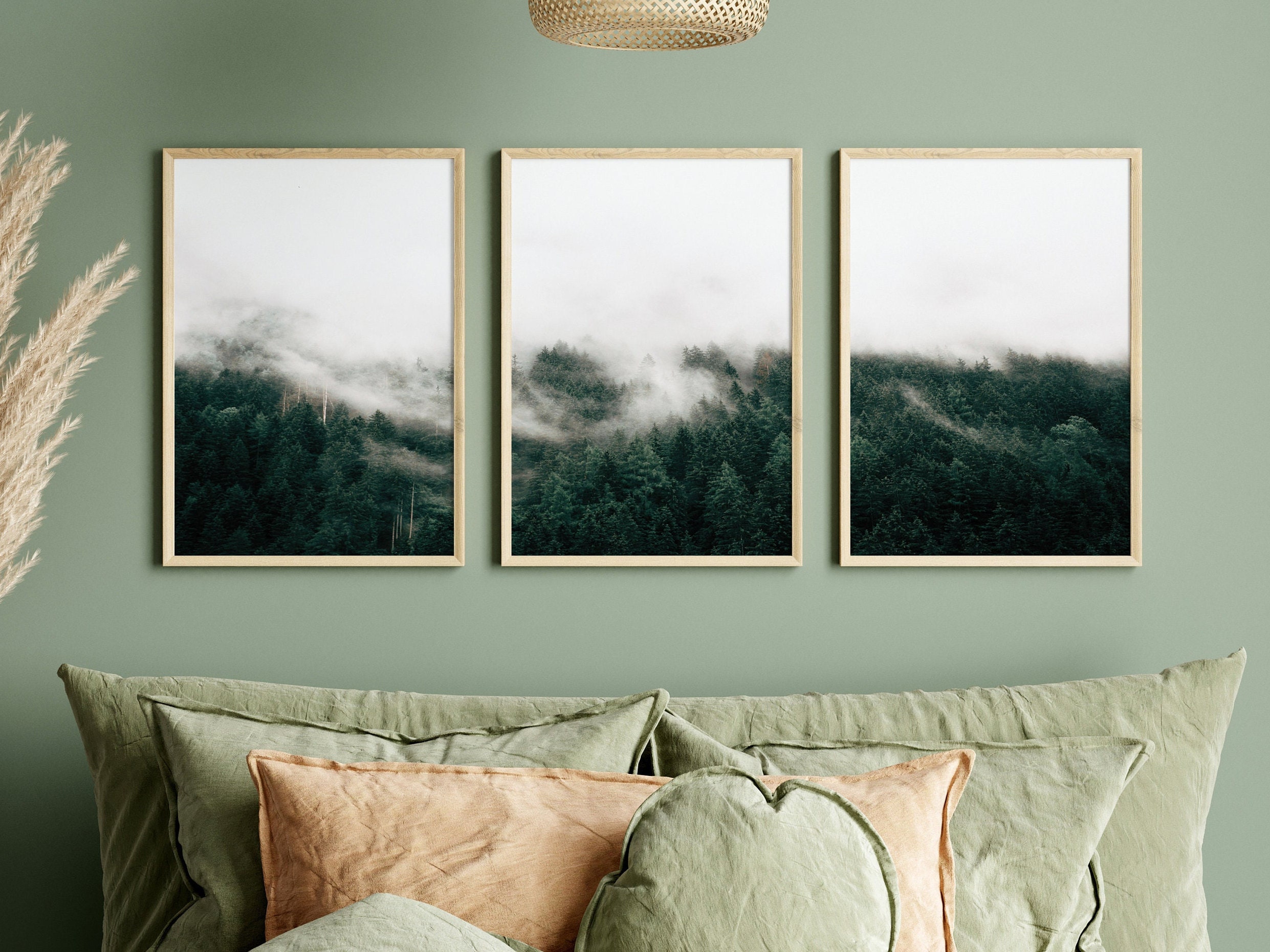 3 Piece Forest Wall Art Prints, Forest Landscape Art Set of 3, Green ...