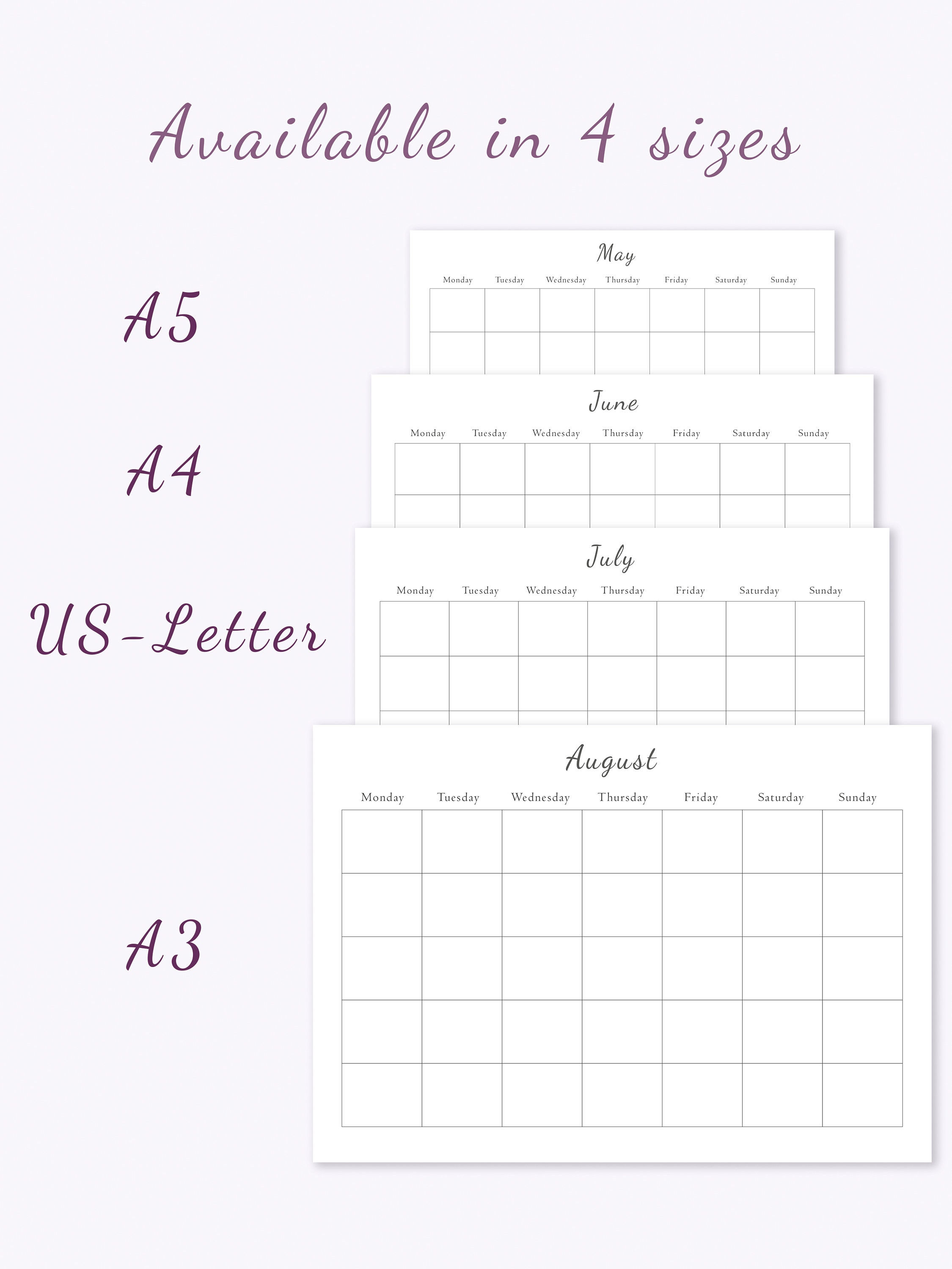 Full Page Blank Calendar Printable : Monthly Blank Calendar Printable Calendar Pdf Minimalist