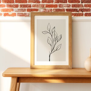 Neutral Wall Art Set of 3 Prints, Botanical Print Set, Botanical Line Art Prints, Beige Home Decor, Moody Floral Art Digital Download image 5