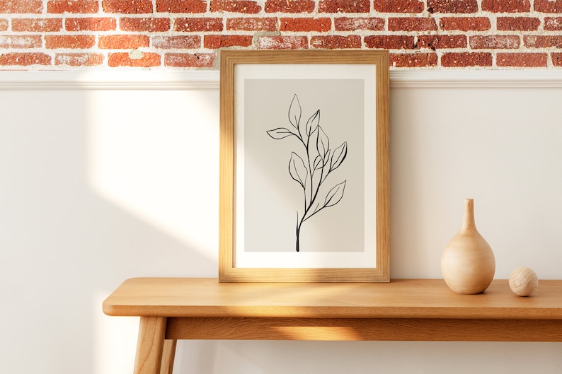 Neutral Wall Art Set of 3 Prints, Botanical Print Set, Botanical Line Art Prints, Beige Home Decor, Moody Floral Art Digital Download image 5