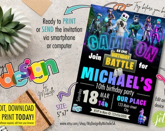 Game On Character Birthday Party Invitation | Digital Download | Personalized | Editable & Printable | 5"x7" size | PDF, JPG or PNG