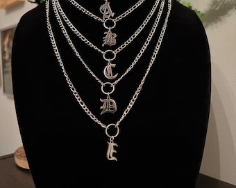 Letter Initial Gothic Font Necklace // Stainless Steel Chain & Pendant