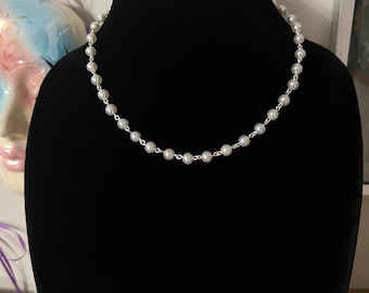 Silver Pearl Beaded Necklace