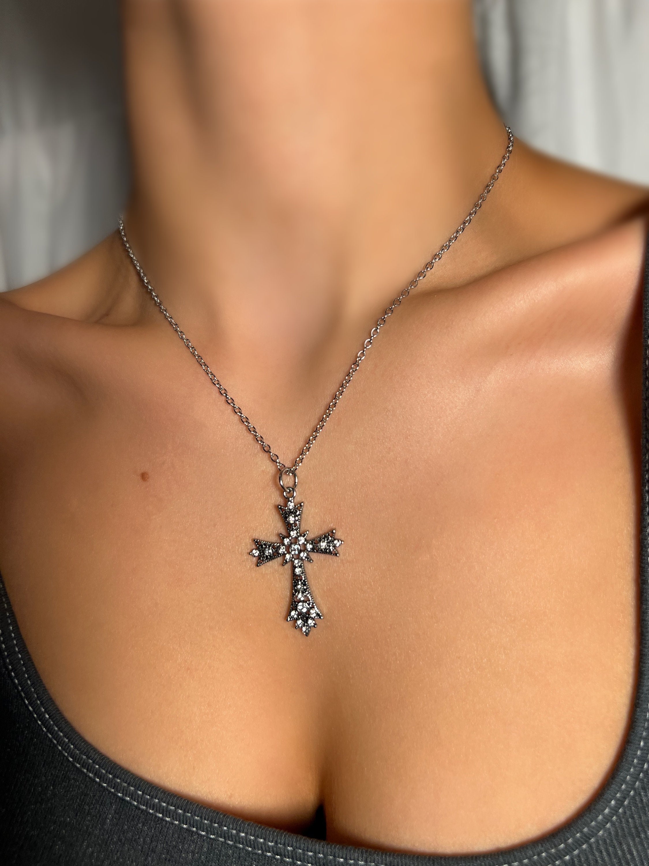 Silver Cross Necklace - Etsy Silver Cross Necklace - Etsy