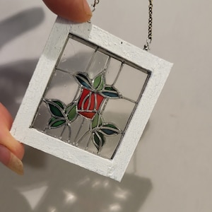 Dollhouse stained glass window light 1:12 Nouveau red rose