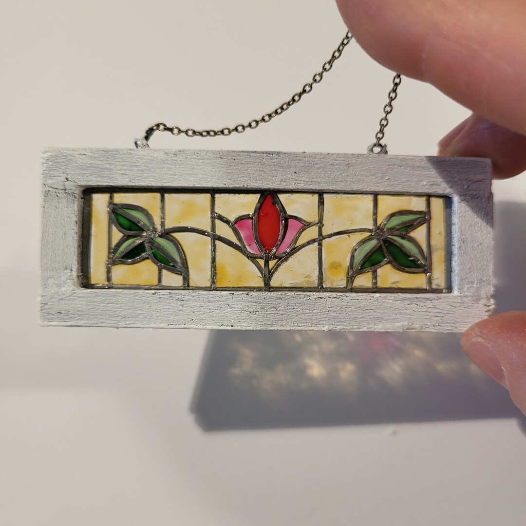 Dollhouse Stained Glass Window Light 112 Red Tulip Yellow Etsy