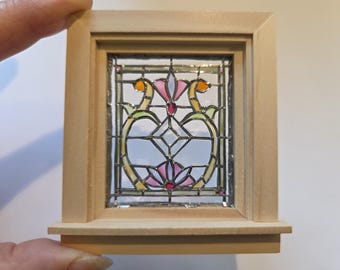 Miniature stained glass single pane non-working window 1:12 Victorian style