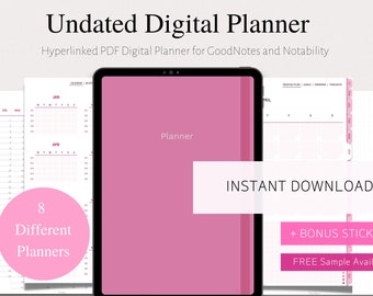 Undated Digital Planner, Ipad Planner, Hyperlinked PDF, Bonus Stickers (Digital Download)