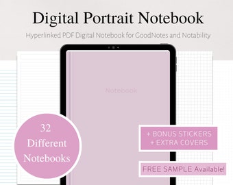 Hyperlinked Portrait Digital Notebook, 12 Tab, GoodNotes & Notability (PDF)