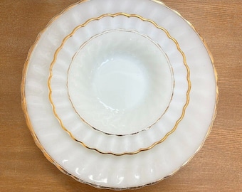 Vintage Fire King Anniversary Swirl Serving Bowls | Milk Glass by Anchor Hocking