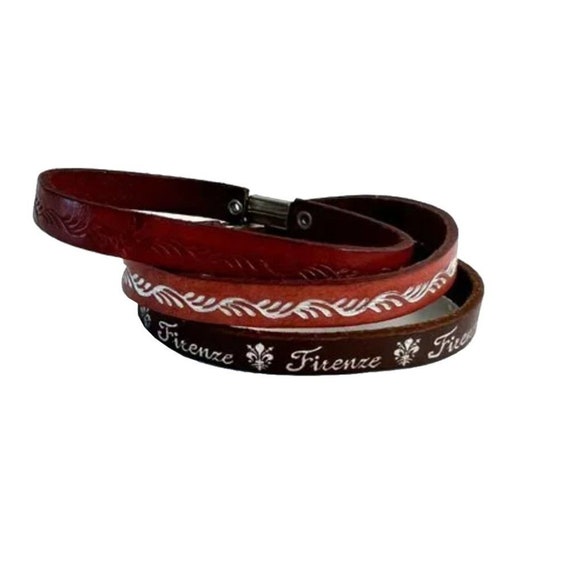 Vintage Firenze Leather Bracelets in Deep Red Ombr
