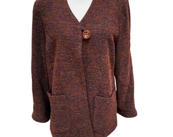 Vintage Austin Reed Red Orange Textured Weave Wool Blend Sweater Coat