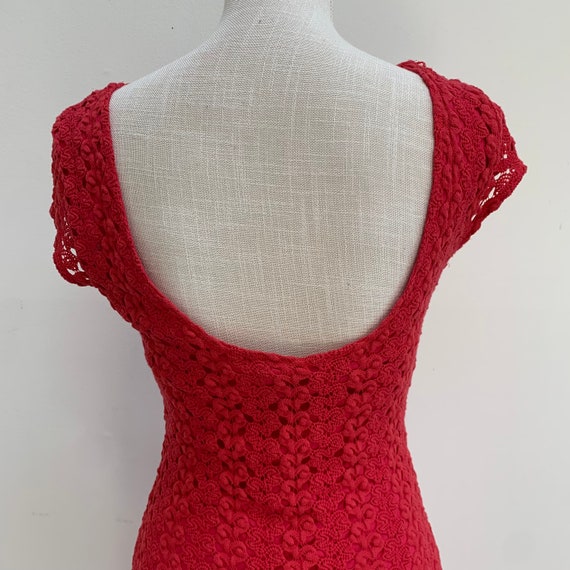 Vintage Free People Red Crochet Lace Fitted Dress… - image 3