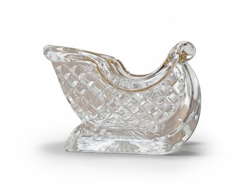 Vintage Cut Glass Crystal Santa Sleigh Sled Serving Dish Vase Bowl