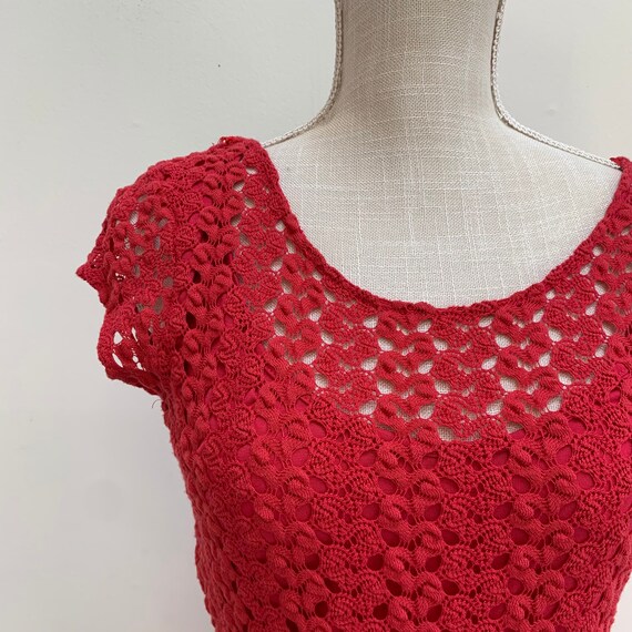 Vintage Free People Red Crochet Lace Fitted Dress… - image 8