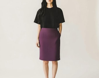 Le Suit Petite Burgundy Pencil Skirt Knee-Length Workwear