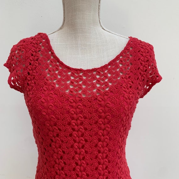 Vintage Free People Red Crochet Lace Fitted Dress… - image 6