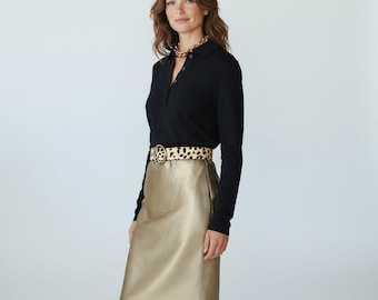 Vintage Noviello Bloom 100% Silk Gold Pencil Skirt | High Waist | Luxury