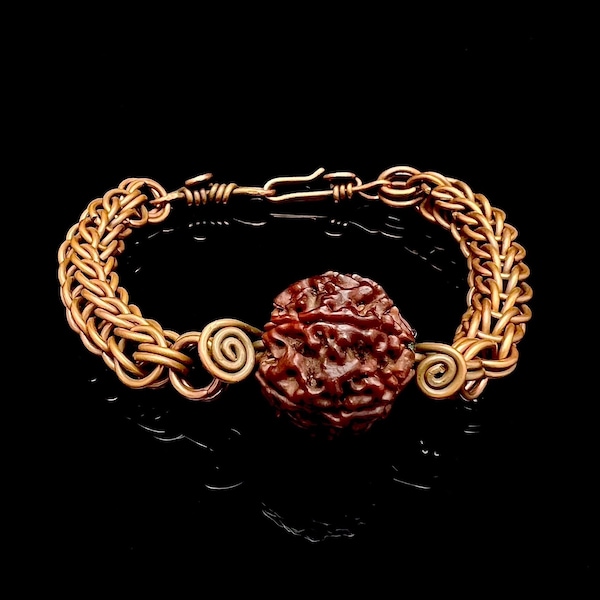 Handmade Copper Ring and Rudraksha Seed Bracelet - Persian Point - Healing and Spiritual Jewelry - Handmade