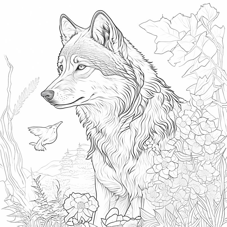 6 Wolf Coloring Pages for Teens & Adults Printable PDF 6 Pages A4 ...