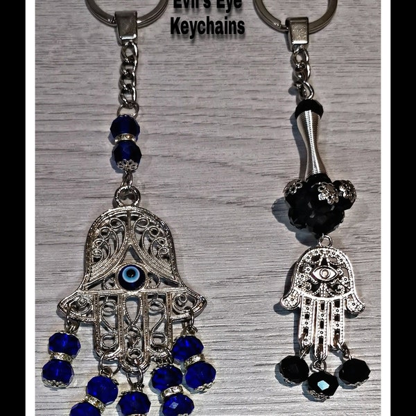 Pharaonic Egyptian keychains or keyring. Hamsa Hand Evil Eye - silver primary color-black - blue - Egyptian jewellery-gift