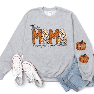 Mama loves her pumpkins transfer, with optional personalized pumpkins on sleeves Ready to press vinyl transfer, shirt not included