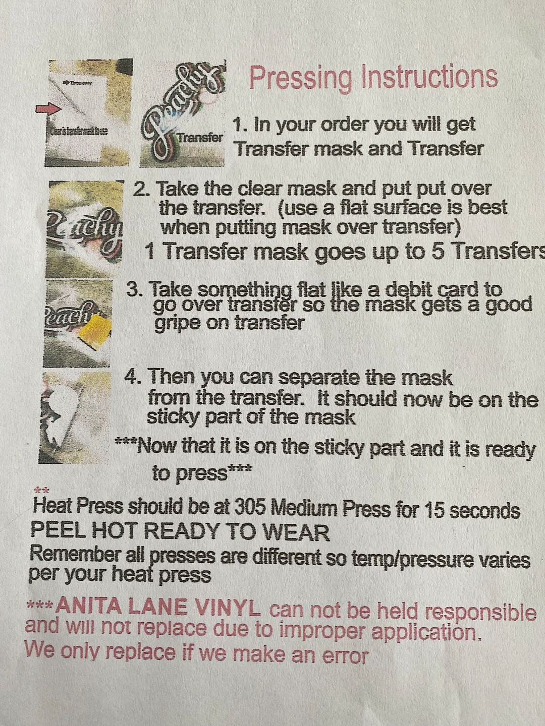 Instructions DO NOT PURCHASE, Htv Instruction for Application