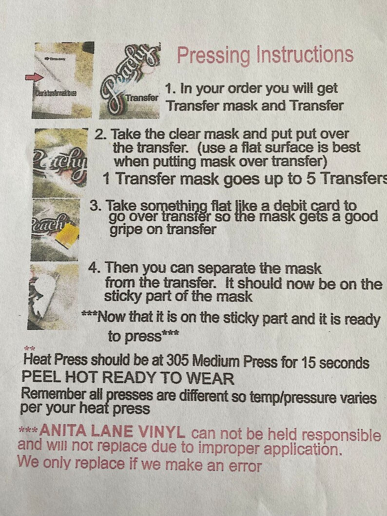 Instructions DO NOT PURCHASE, Htv Instruction for Application