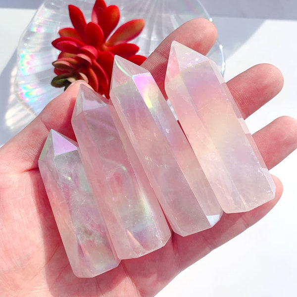 Aura Rose Quartz Tower Point Healing Crystal