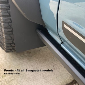 Bro-Flaps: Sasquatch Front mudflaps / Splash Guards for all Bronco models with or without rock sliders and factory sidesteps