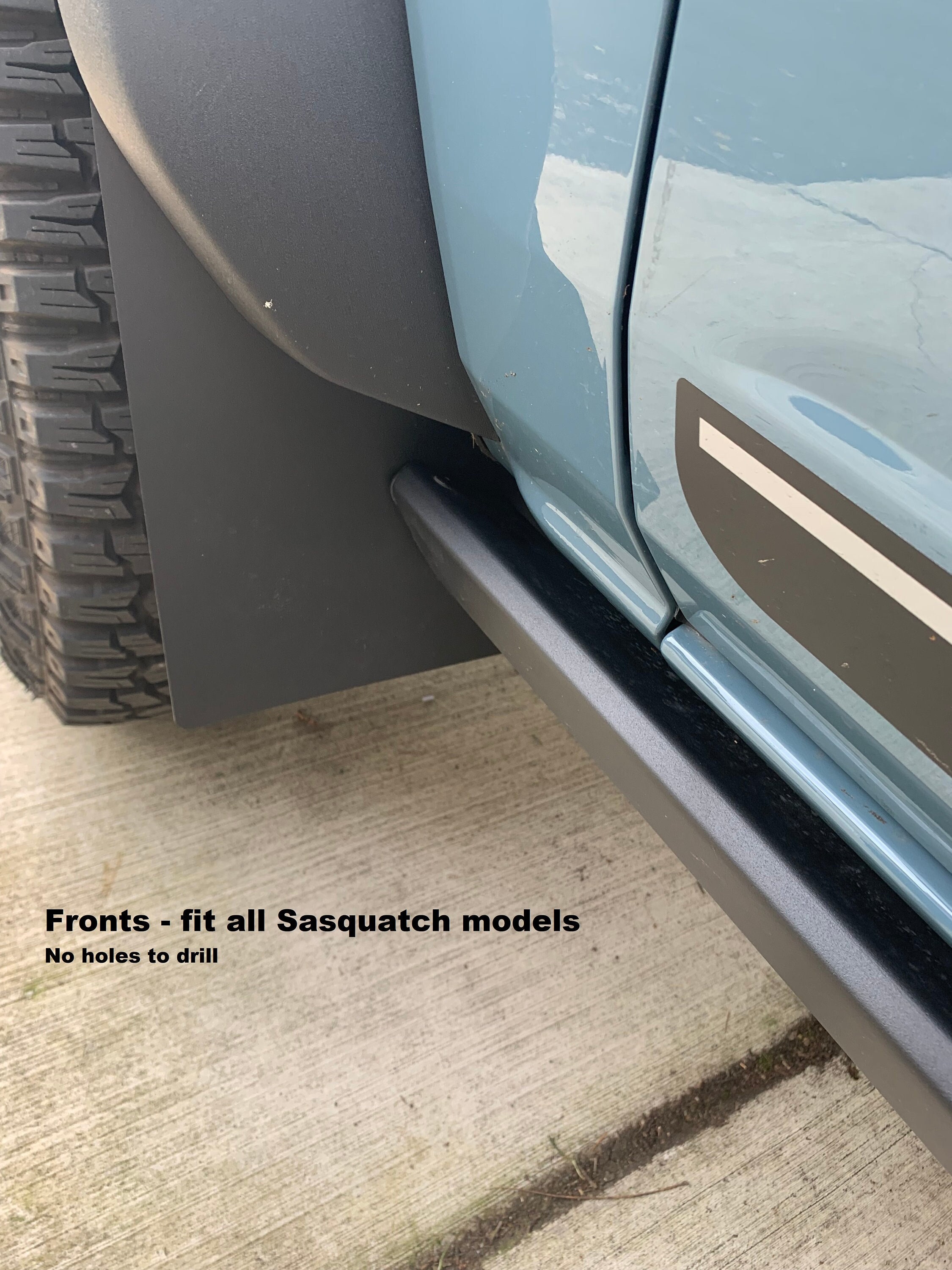 Bro-flaps: Sasquatch Front Mudflaps / Splash Guards for All Bronco Models  With or Without Rock Sliders and Factory Sidesteps 