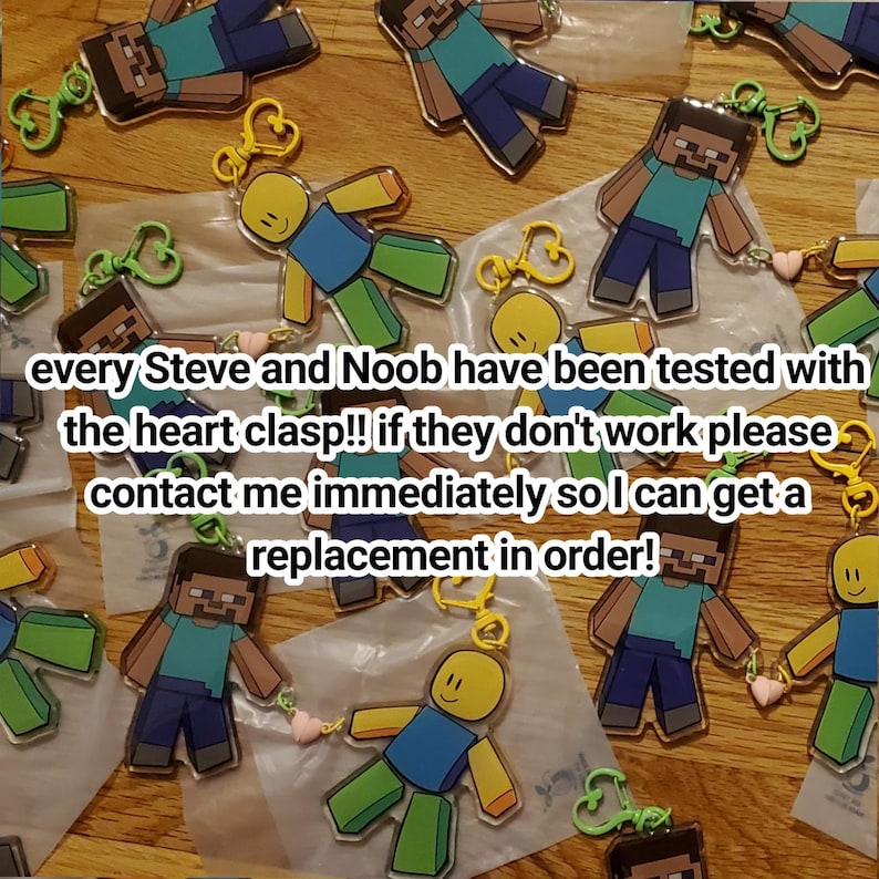 Steve X Noob 3.5 Inch Heart Clutch Keychains! - Etsy