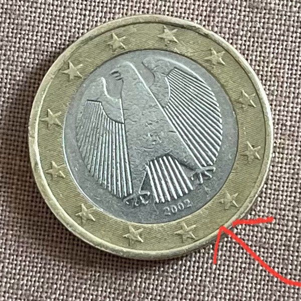 Raro 2002 1 Euro D Coin Error Alemania - error Mint , Moneda coleccionable