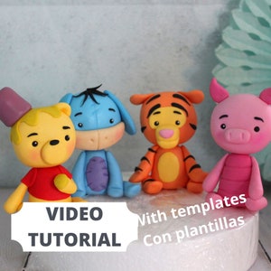 Fondant woodland animal cake topper video tutorial step by step with templates - fondant pig - fondant donkey - fondant bear - fondant tiger