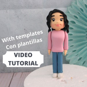 Fondant woman cake topper video tutorial step by step with printables templates - Fondant people tutorial with templates - Fondant girl