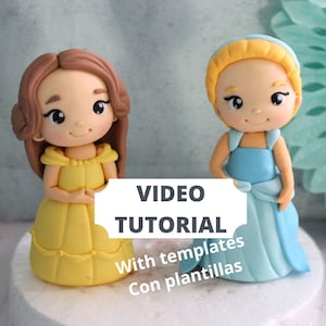 Fondant Princesses Cake Topper Step by step Video Tutorial + Templates - 2 toppers 2 tutorials