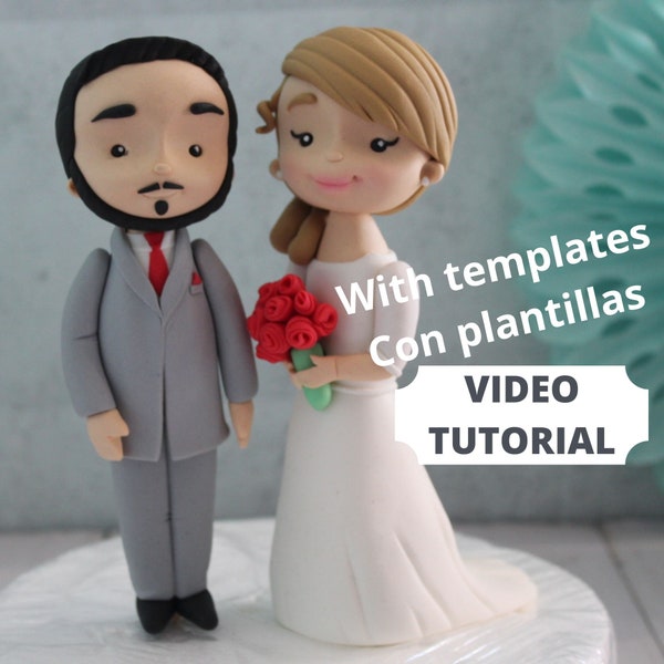 Fondant Wedding Cake topper Tutoriel étape par étape avec des modèles - Tutoriel de topper Fondant - Fondant Groom cake topper - Fondant mariée topper