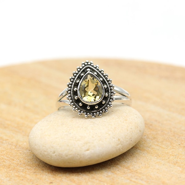 Bague argent goutte citrine