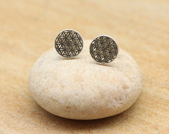 Round silver flower of life ear nails