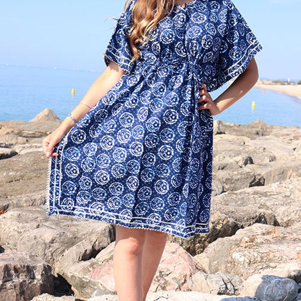 Robe bohème bleue en coton