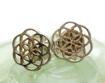 Silver seed of life stud earrings