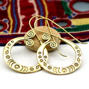 Golden brass ethnic earrings