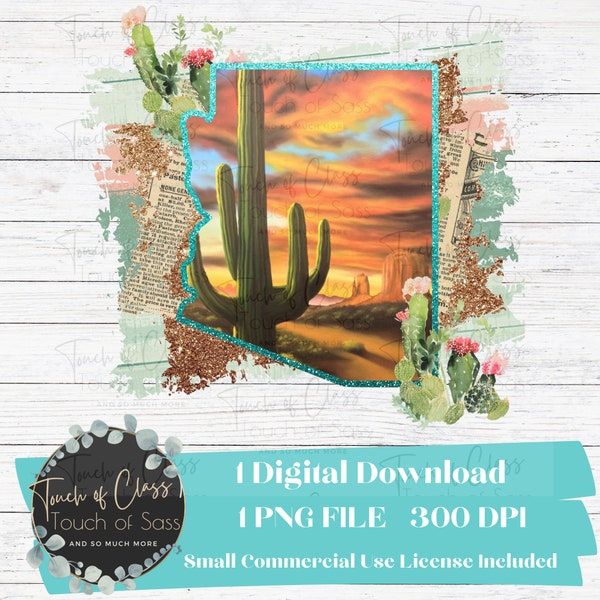 Arizona Sunset Arizona State Cactus Sublimation PNG Download ~ Clipart ~ Shirt Design ~ Digital Art