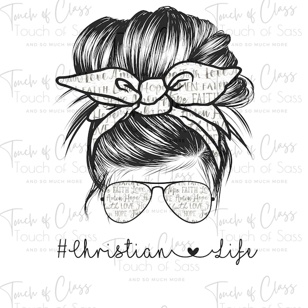 Christian Life Faith Messy Bun Top Knot Handband Sublimation Design Download PNG File