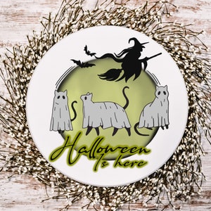 Halloween Is Here Black Cat Ghosts Witch Bats Sublimation Design Download PNG File