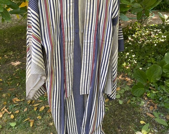 Kimono de voile de algodón a rayas antiguas: unisex S/M