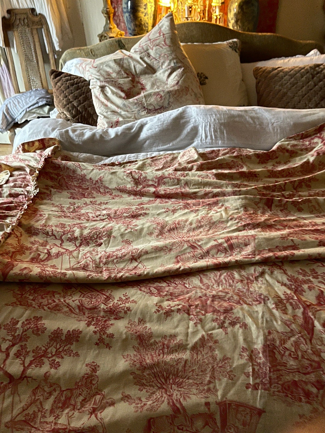 French Vintage Toile De Jouy Bed Cover - Etsy