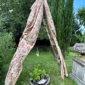 Antique linen floral Chateau curtains Pair