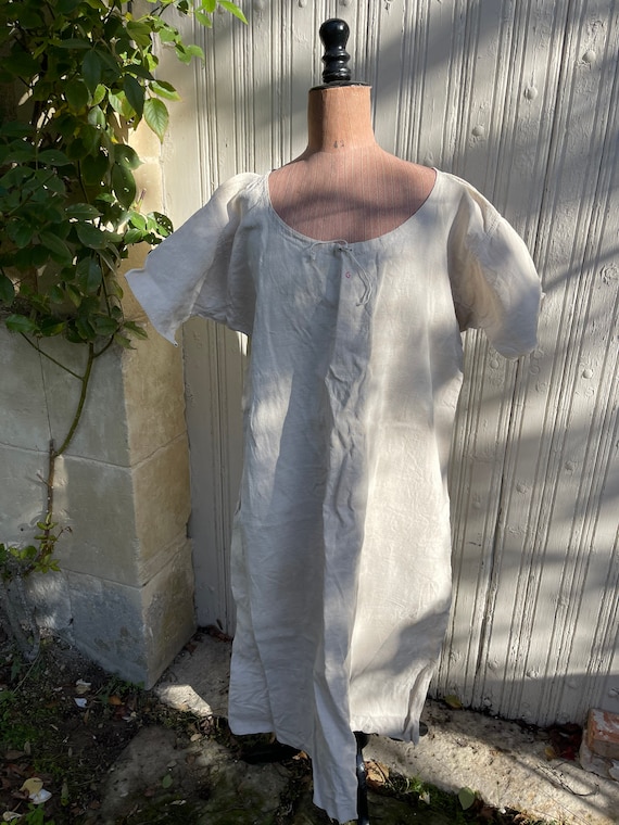 Antique French linen chore dress in natural linen 